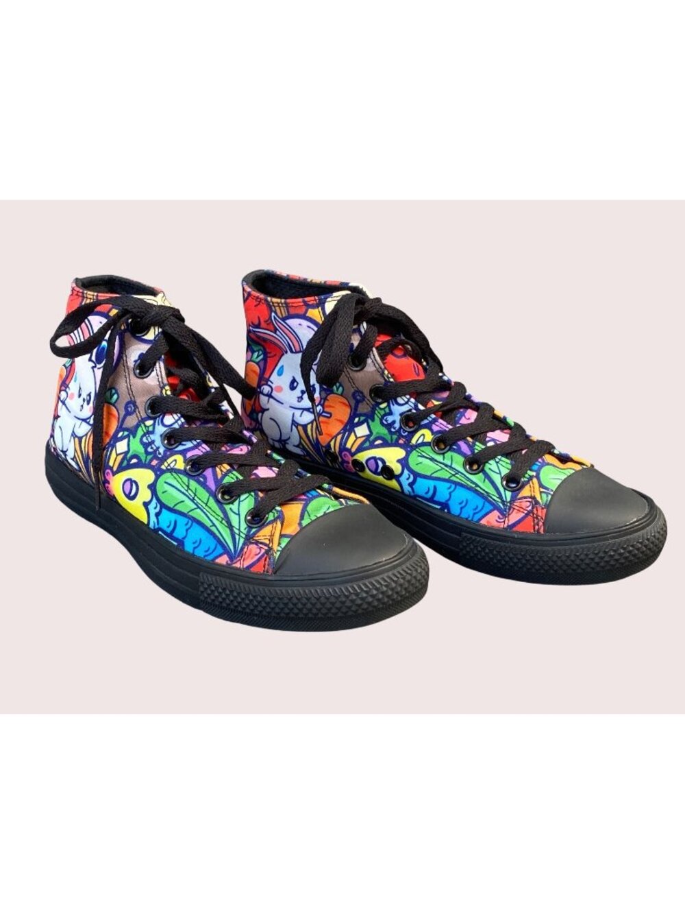 RAAD Sneaker Colorful High Top Bunny Carrot Black Sole Canvas USA 6M/7.5W NWOT